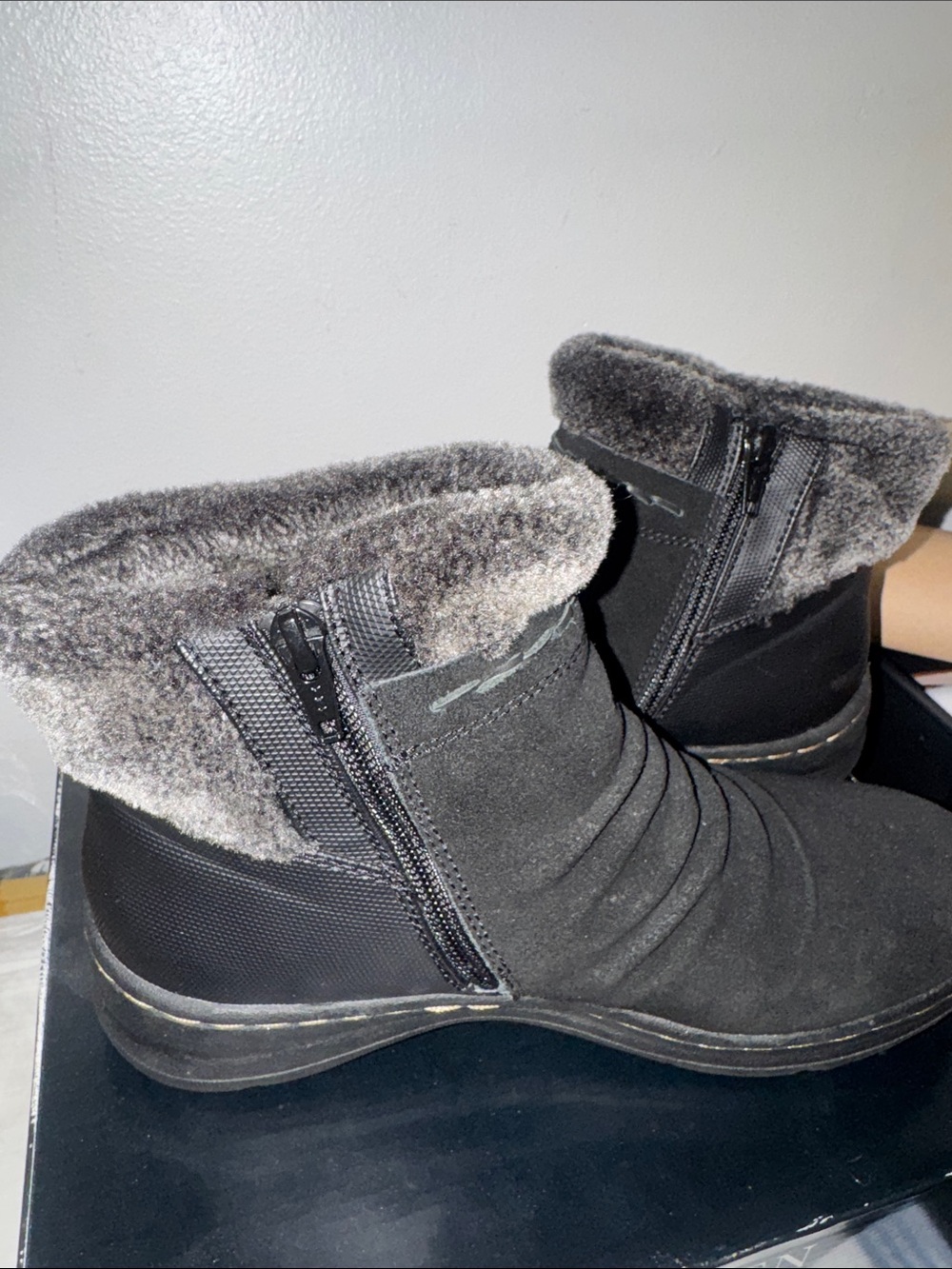 BareTraps Women's Grey Faux-Fur Winter Ankle Boots